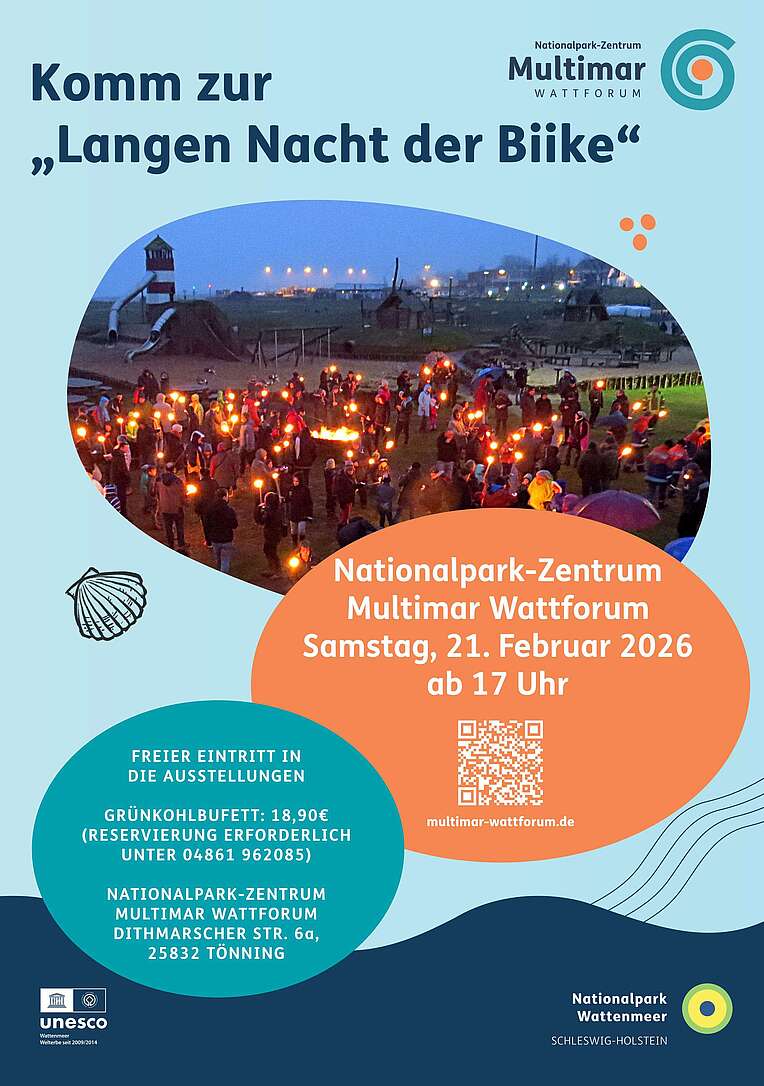 Poster zur Ankündigung der "Langen Nacht der Biike" im Multimar Wattforum